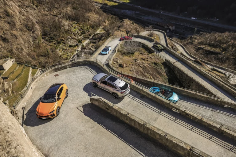 Lamborghini super sports cars in winter drive